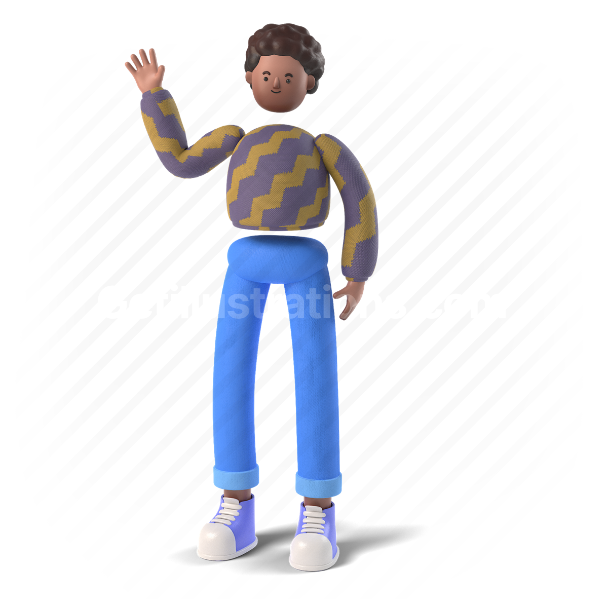 3d, people, person, character, african american, man, wave, greeting, hello